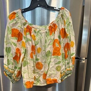 Rachel Zoe Orange and Green Floral Linen Blouse